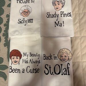 Set of White Printed Tea Towels